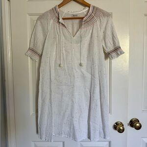 Madewell White Smocked Dress with Multicolor Embroidery